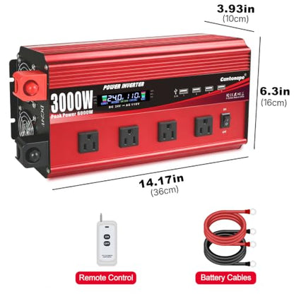 3000W Power Inverter 24V to 110V (Red / 3000W-24V)