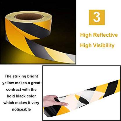 Waterproof Reflective Safety Tape Roll 2"X150' Yellow Black Striped Floor Marking Tape Hazard Caution Warning Tape Auto Truck Self (Yellow&Black)