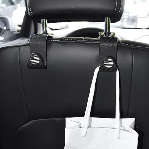 4 Pack Headrest Hooks for Vehicle Seats (Carbon Fiber/Black Flag)