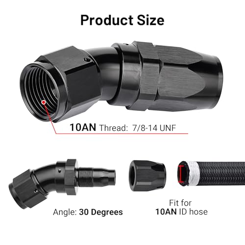 10AN 30 Degree One Piece Full Flow Hose End Fitting Swivel for CPE Braided Hose (10AN / 30 Degree)