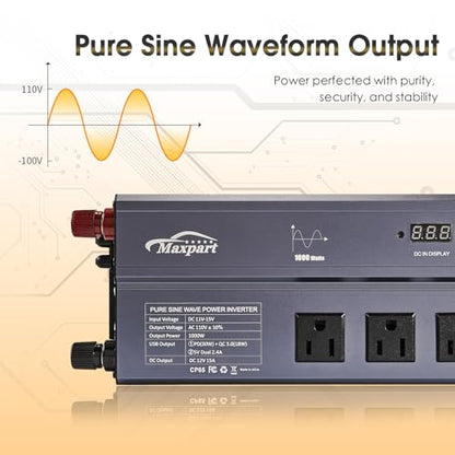 1000W Pure Sine Wave Power Inverter12V DC to 120V AC Converter (1000W / Gray)