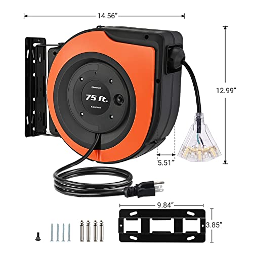 75FT Retractable Extension Cord Reel (Orange)