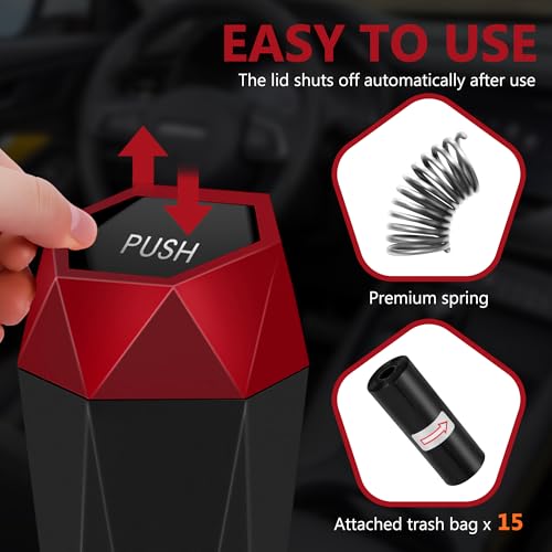 Car Trash Can with Lid (Red-1Pc)