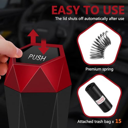Car Trash Can with Lid (Red-1Pc)