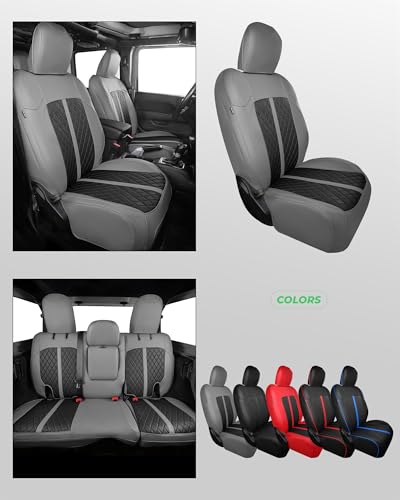 for Jeep Wrangler Leather Custom Car Seat Covers Full Set 4 Door (Gray & Black / JL 18-26 4Door With Rear Cup Holder)