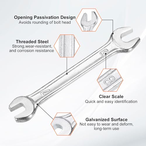 5pcs Double Open End Wrench 7mm x 8mm Metric 15 Degree Offset Angle Small Flat Head Wrench Galvanizing Open Ended Spanner for Automotive Repair Furniture Assembly (7mm x 8mm)