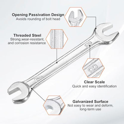 5pcs Double Open End Wrench 7mm x 8mm Metric 15 Degree Offset Angle Small Flat Head Wrench Galvanizing Open Ended Spanner for Automotive Repair Furniture Assembly (7mm x 8mm)