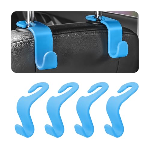 4 Pack Curved Headrest Hooks for Vehicle Seats (Light Blue)