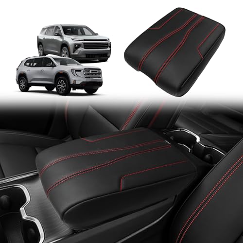 Armrest Cover for GMC Acadia 2024 (19) 24+ |Acadia&Traverse| Black/Red Trim, Regular)