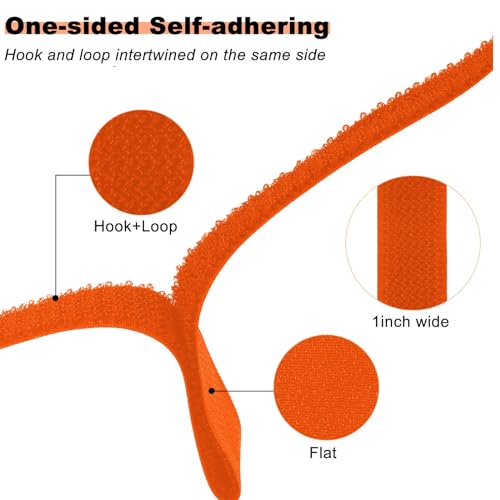 1"x16ft Hook and Loop Straps with 25 Metal Buckles (1in x 16ft Orange)