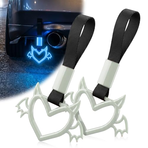 2 Pcs Devil Heart Shaped Car Handle Strap (Luminous Blue-Wing)