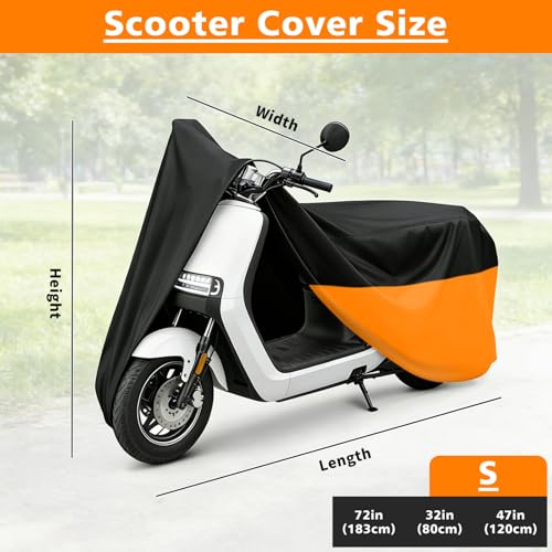Moped Cover Scooter Cover Waterproof Outdoor Vespa Cover Small Scooter Cover Moped Accessory for Honda 50cc Motorcycles (S-72 inch / Black&Orange)