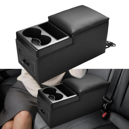 Center Console Between Seat Organizer for Minivans & SUVs Floor Console Universal Car Storage Box with Cup Holders (With Tablet Holder)