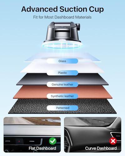 Military Grade】andobil 3 in1 Magnetic Phone Holder for Car Dashboard Windshield Vent 【Upgrade Suction & Strongest Magnet】Retractable for MagSafe Car Mount Mats for iPhone 17 16 15 14 Pro Max Sumsung (dashboard-black)