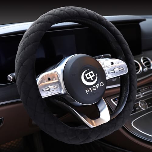 Soft Car Steering Wheel Cover for Sedan (Black / D Shape (Flat Bottom)[14" 1/2-15"](37-38cm))
