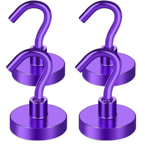 Magnetic Hooks 50Lbs+ Heavy Duty Magnet Hook for Cruise Cabins (Purple / 4Pack-40LB)