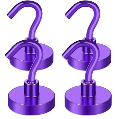 Magnetic Hooks 50Lbs+ Heavy Duty Magnet Hook for Cruise Cabins (Purple / 4Pack-40LB)