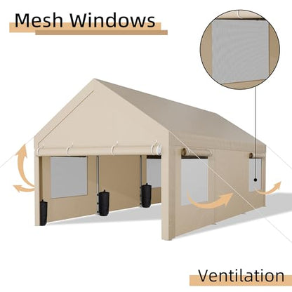JY QAQA Carport (Khaki / 10x20 FT)