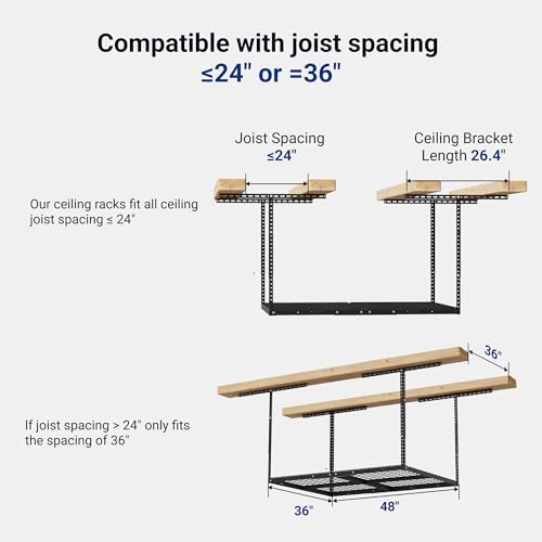 3x4 Overhead Garage Ceiling Storage Rack Organization (Black / 3x4 ft)