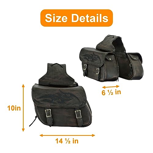 Motorcycle Saddle Bags Leather Motorcycle Luggage Bag with Gun Holsters For Softails Sportsters and Choppers Waterproof Luggage Bags (14" x 12" x 10" / Brown Leather)