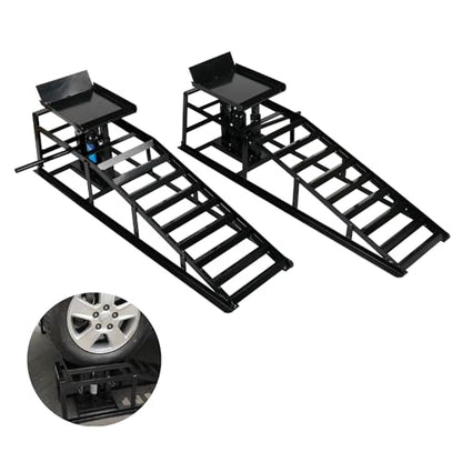 2 Pack 5T Low Profile Hydraulic Car Ramps (10000lbs/5T-Black)