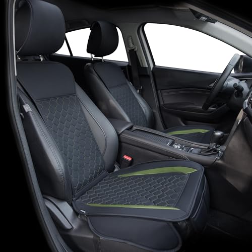 Leather Car Seat Covers Front 2PC Black Green Waterproof (Black/Green)