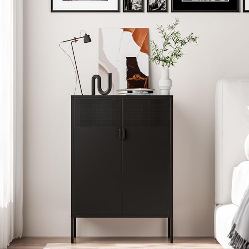 2 Mesh Door Metal Storage Cabinet with Adjustable Shelves (Black / 47''H)