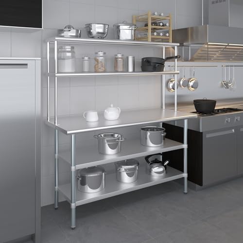 Stainless Steel Work Table with 2 Shelves (24" x 60" Table With 2 Shelves + 12" Overshelf)