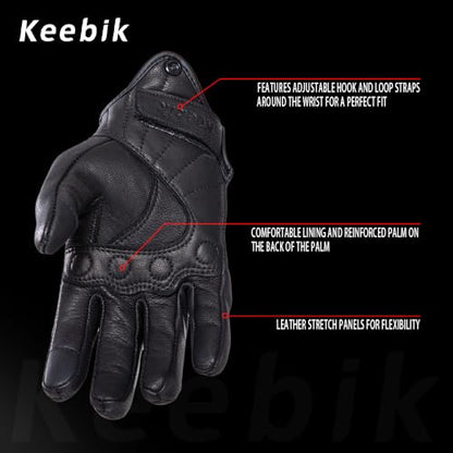 Goatskin Leather Motorcycle Motorbike Powersports Racing Gloves Reflective Skull Touchscreen for Men and Women Model (HEE12 / XX-Large)