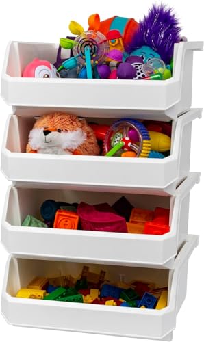 Extra Large Stackable Plastic Storage Bins (White / Extra Large, 4-Pack)