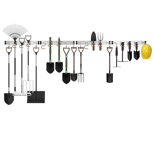 69'' Aluminum Alloy Garden Tool Organizer Wall Mount Garage Organizers and Storage with Hooks Tool Hangers for Shed Hooks for Shovel (69 in - Orange / 69 Inch)