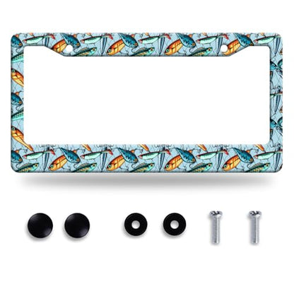 Funny Fish Fishing Stainless Steel License Plate Frame for US Cars Decor (Fishing)