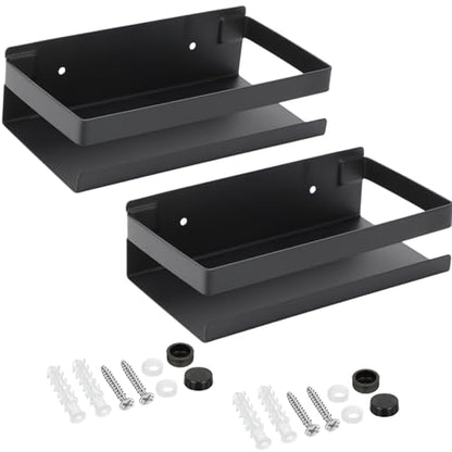 2 Pieces Stainless Steel Shelf Bathroom Shower Floating Shelves Wall Mounted Shower Caddy Basket Shelf Storage Organizer Shelves for Bathroom (7.87 Inches/ 20 cm / Black)