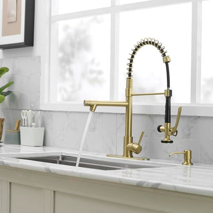 Commercial Kitchen Sink Faucet with Pull Down Sprayer Brushed Gold (Gold Brushed)
