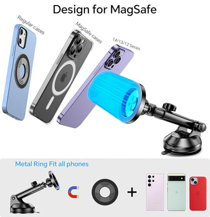 for MagSafe Car Mount【Windshield+Vent+Dash】Magnetic Phone Holder for Car Phone Holder Mount Cell Phone Holders for Your Car Accessories Suction Phone Mount for Car Truck Stand for iPhone 17 16 (Multi-color)