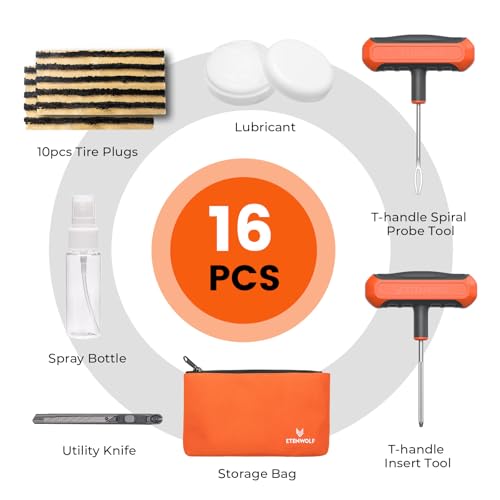 Flat Tire Repair Kit with Plugs 16 Pcs (Vivid Orange1 / 16pcs)