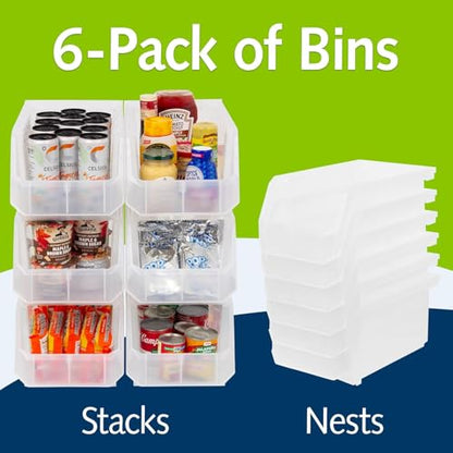 Akro Mils ReadySpace Large Stackable Plastic Storage Bins (Clear / Large, 6-Pack)