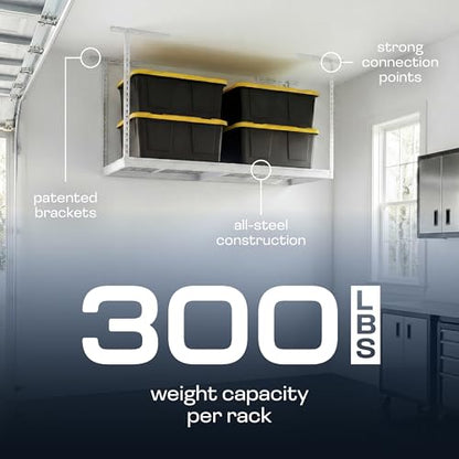 MonsterRax 2x6 Overhead Garage Storage Rack (White / 24"-45")