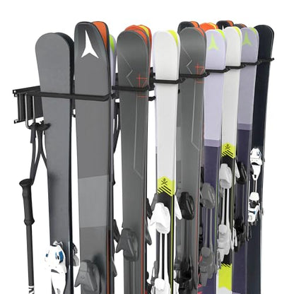 Ski Rack Wall Mounted Ski Storage Rack (8 Ski Hooks)