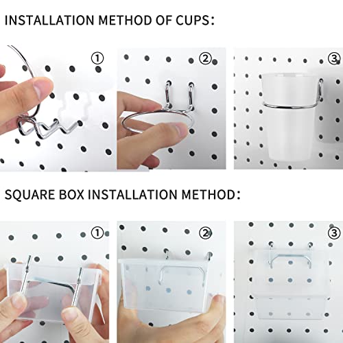 6 Sets Pegboard Bins and Cups with Pegboard Hooks (Transparent)