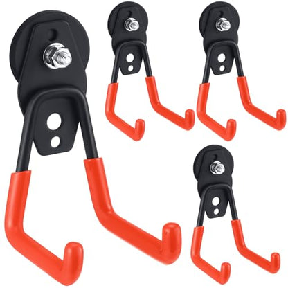4 Pcs Large Magnetic Hooks Heavy Duty Garage Magnet Hooks Strong Storage Utility Magnetic Hangers with Anti Slip Rubber Coating for Indoor and Outdoor Hanging (Orange)