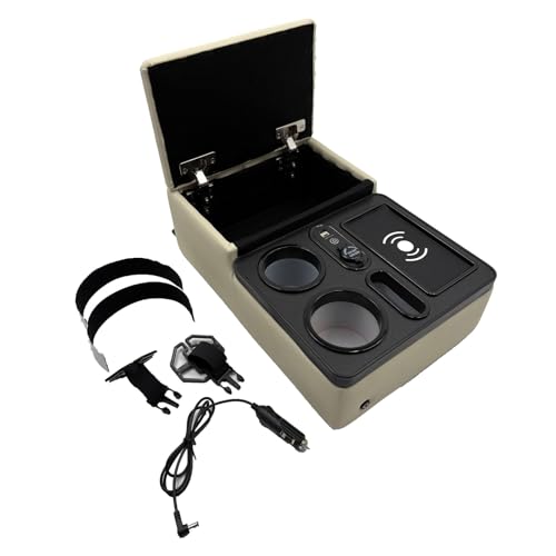 Car Armrest Box with Cup & Phone Holders (Beige)