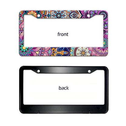 Mandala License Plate Frame Cute Floral Purple License Plate Holder Boho Flower Car Tag Holder Frame Metal Aluminum Rustproof Car Accessories for Women with 2 Holes and Screws 12.2 x 6.3 Inches (Mandala Pattern)