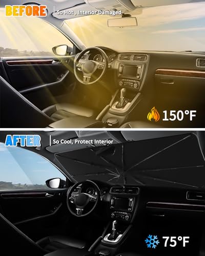 Windshield Sun Shade Umbrella Compatible with GMC Sierra 1500 2500 3500 2019 2020 2021 2022 2023 (for GMC Sierra 2019-2024 - Umbrella)