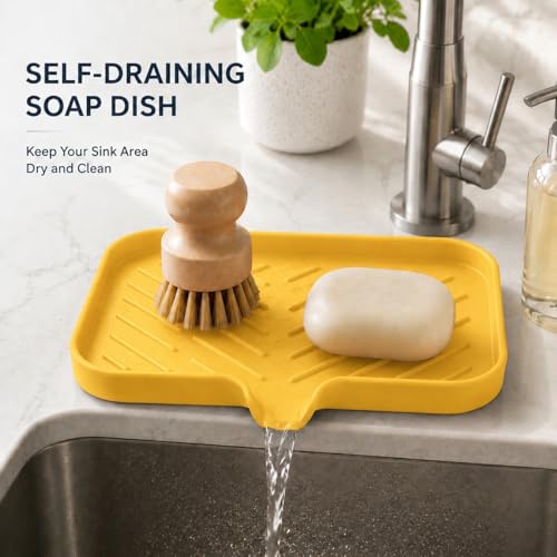 Silicone Soap Dish with Drain Spout (Yellow / M(9.6"×5.3"))