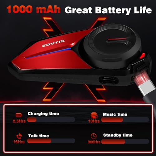 Motorcycle Helmet Headset 8 Riders Communication System X8 Intercom with Music Sharing (Single Pack / Red Single Pack)