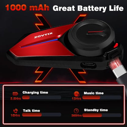Motorcycle Helmet Headset 8 Riders Communication System X8 Intercom with Music Sharing (Single Pack / Red Single Pack)