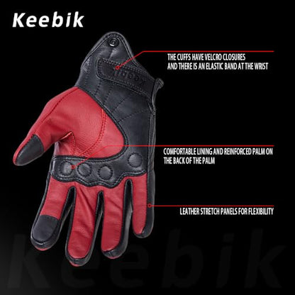 Goatskin Leather Motorcycle Motorbike Powersports Racing Gloves Reflective Skull Touchscreen for Men and Women Model (HEE11 / Medium)