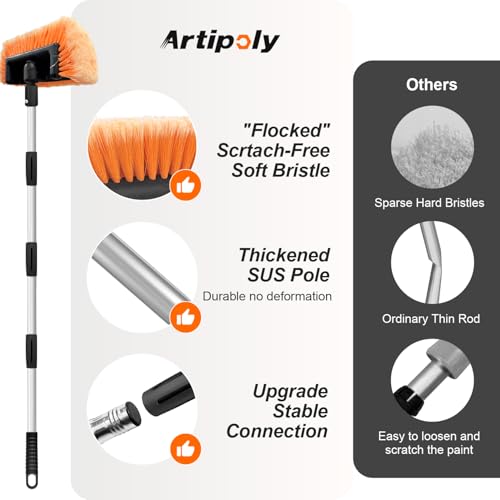 65" Five Sided Car Wash Brush with Extension Pole (12" brush 65" pole / Orange)