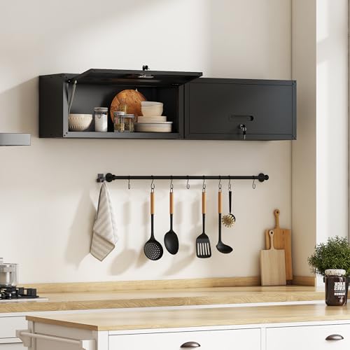 Metal Wall Cabinet (Black / Upflip Door-H13.5")